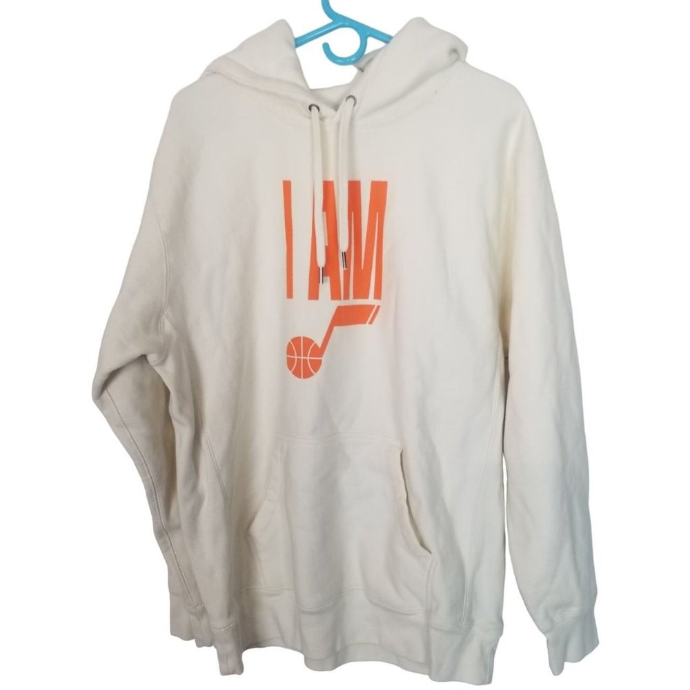 Utah Jazz Basketball Mens XL Ivory Long Sleeves I AM Pullover Hoodie Sweatshirt